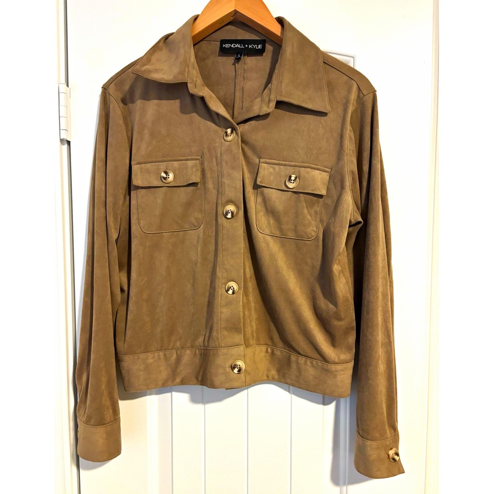 Kendall + Kylie Womens Brown Faux Suede Jacket L minimalist western romantic